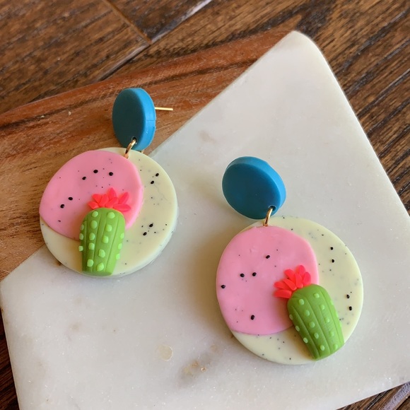 Colorful Clay Cactus Earrings - Picture 2 of 3